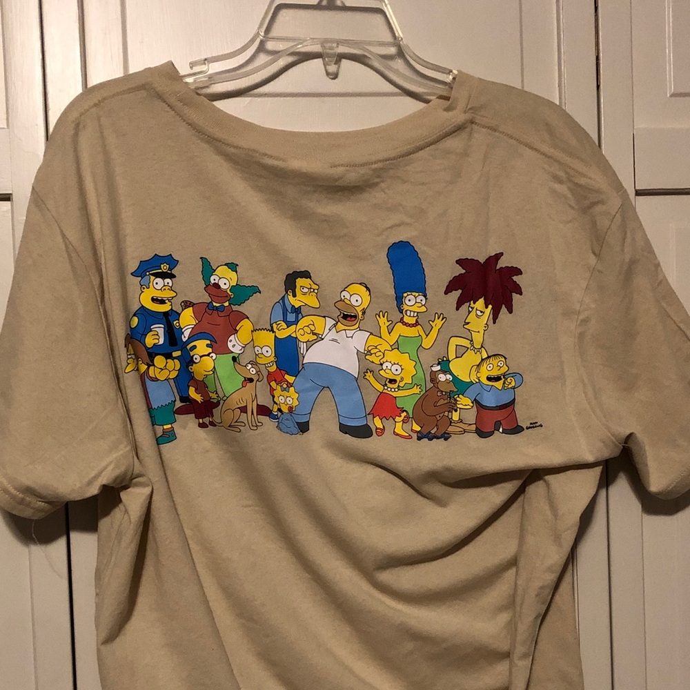 Beige T-Shirt with embroidered Simpson Family Print on front silk screen in back